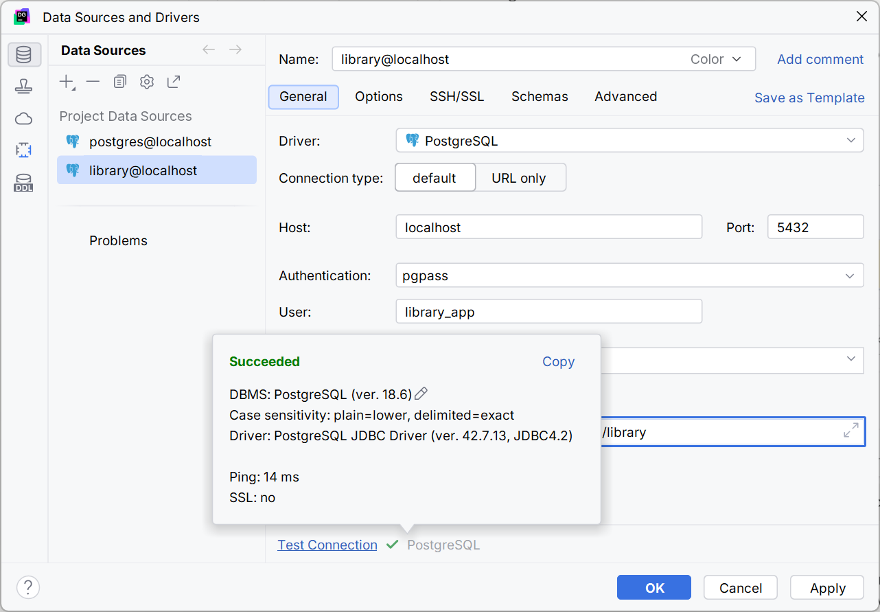 Connecting to PostgreSQL in DataGrip
