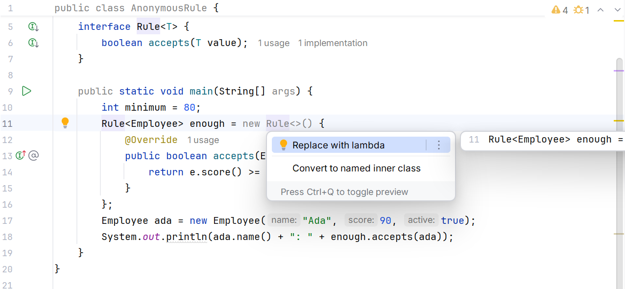 Converting an anonymous class to a lambda