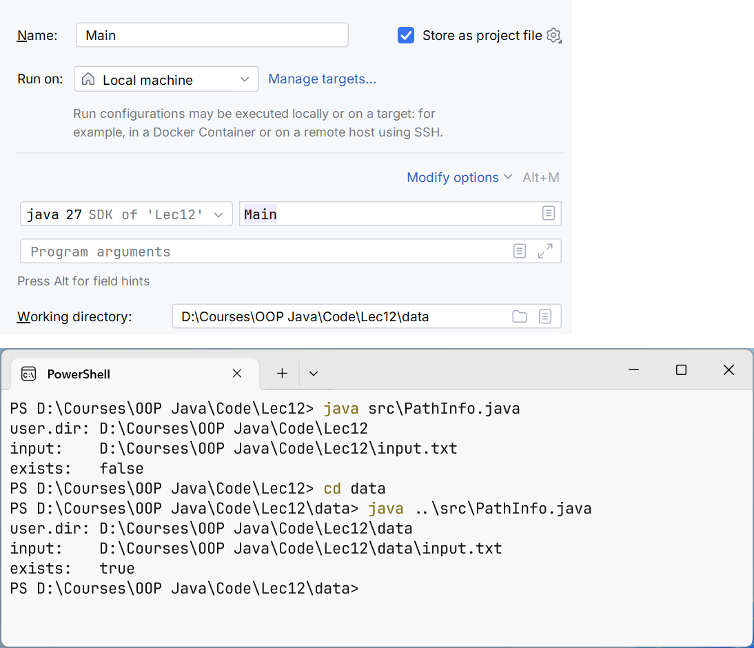 The working directory of a run configuration