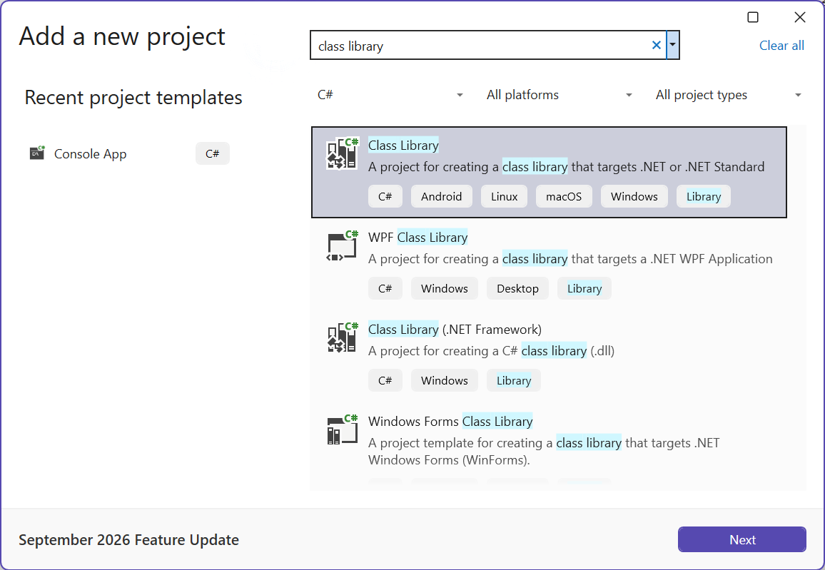 Creating a class library project