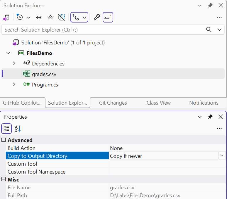 Copying a data file to the output directory