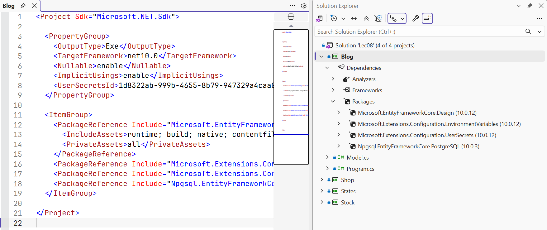 EF Core packages in a project