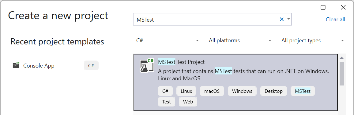 Creating a test project