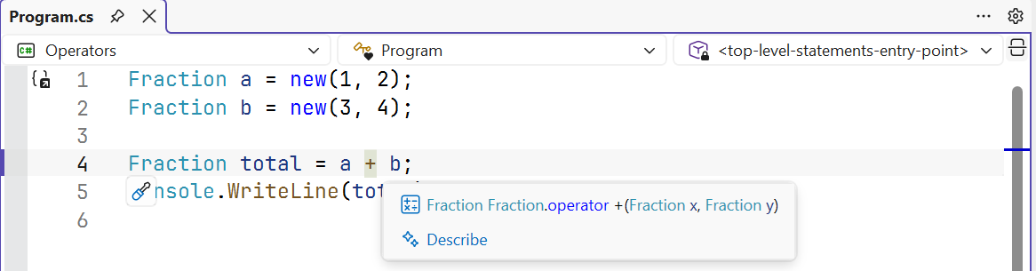An overloaded operator in a Visual Studio tooltip