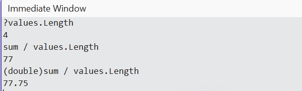 Evaluating expressions in the Immediate window