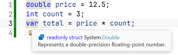 A var variable's type in Quick Info