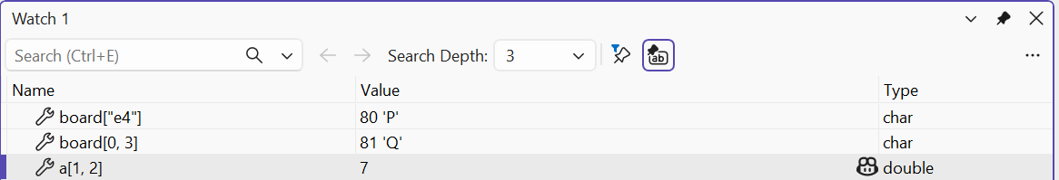 Evaluating indexers in the Watch window