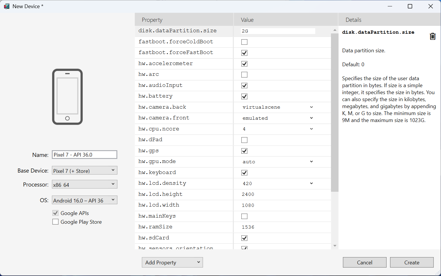 Creating an emulator in Android Device Manager