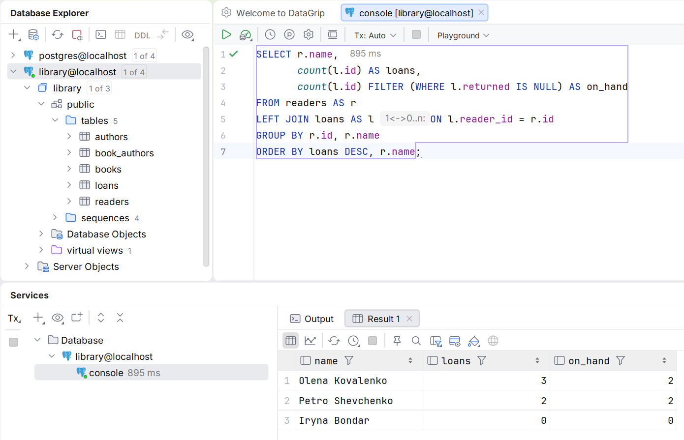 Running a query in the DataGrip console