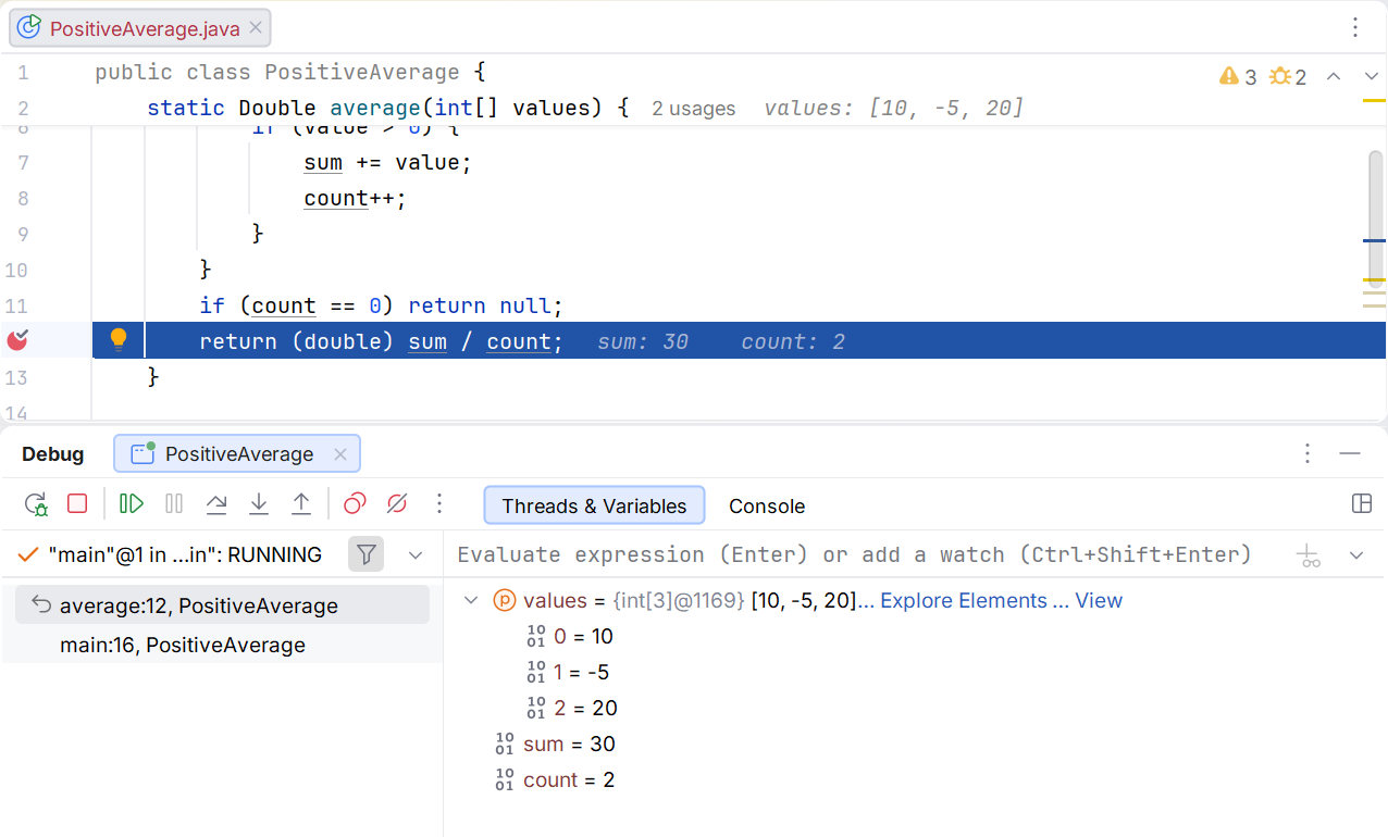 Local variables before calculating the average