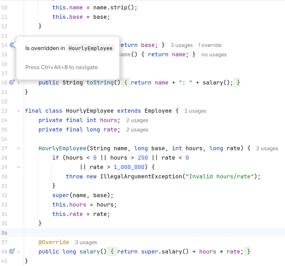 Navigating between base and overridden methods