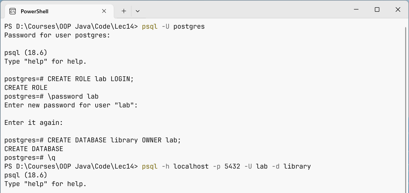 A separate role and database for the lab