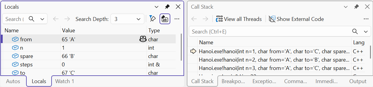 Stack of recursive calls