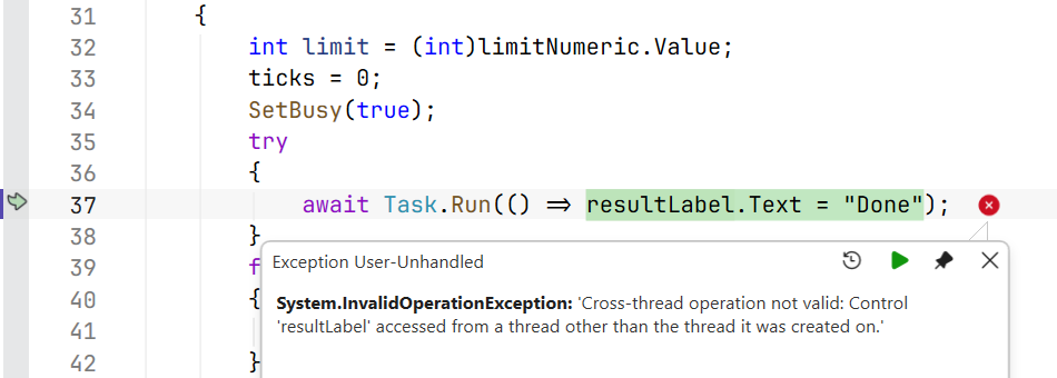 An exception when accessing a control from another thread