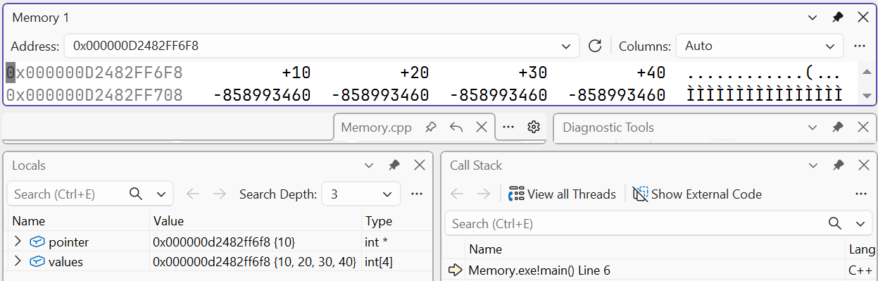 Viewing elements by address
