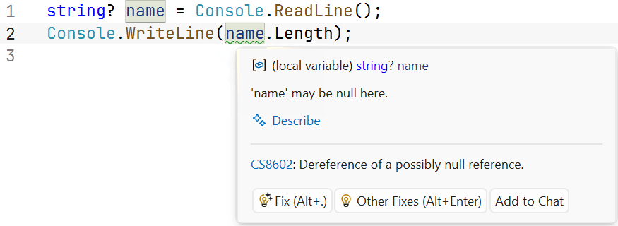 Warning about a possible null value