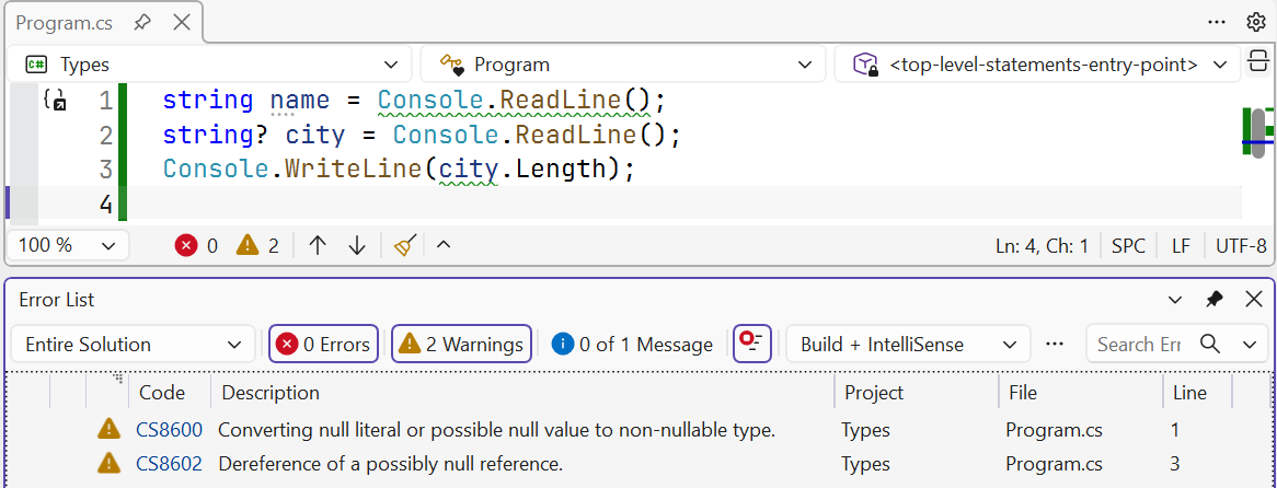 Warning about a possible null value