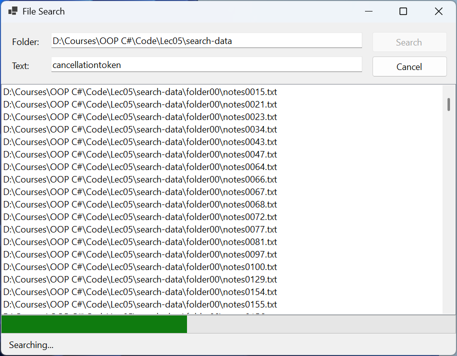File search with progress and cancellation
