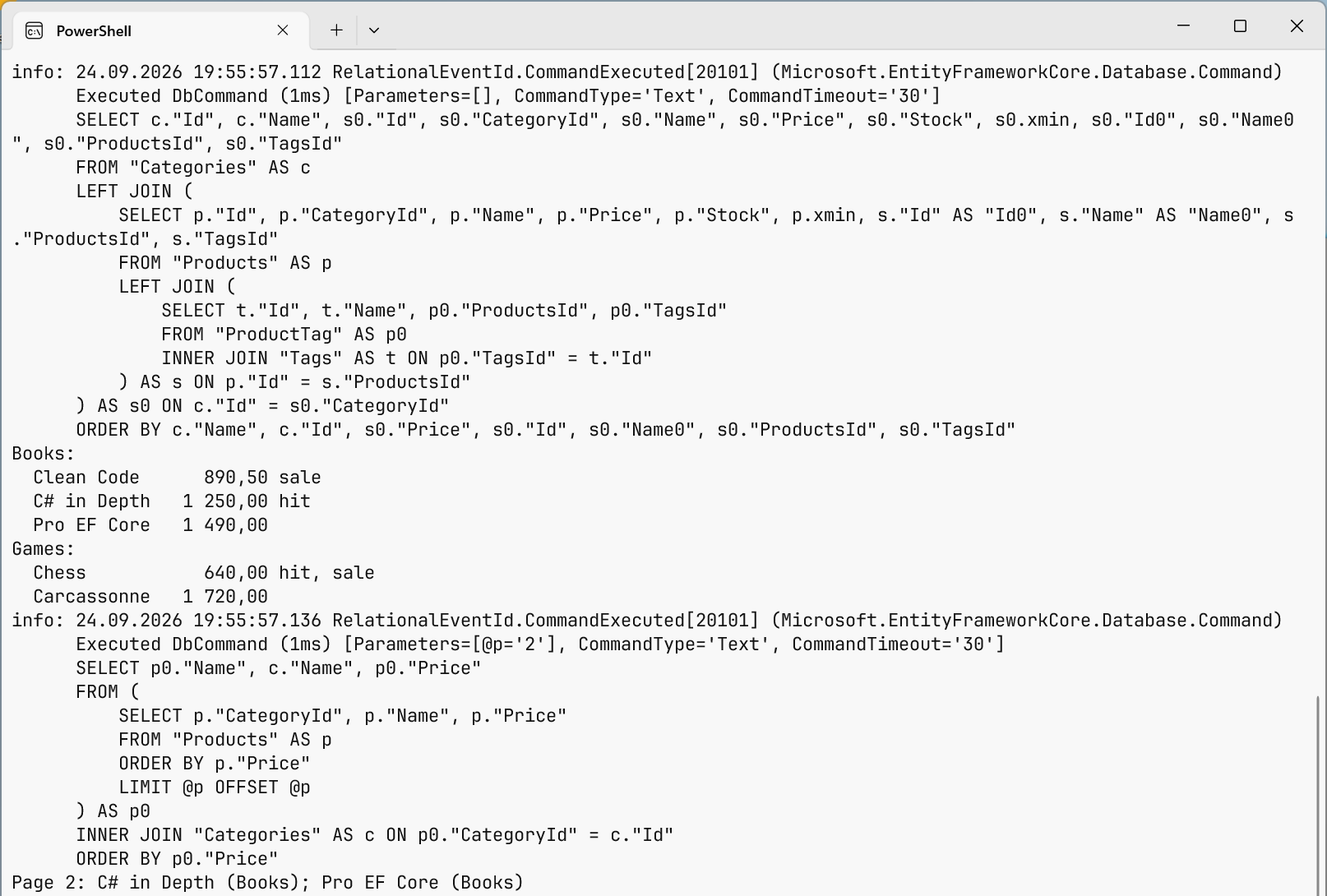 SQL queries generated by EF Core