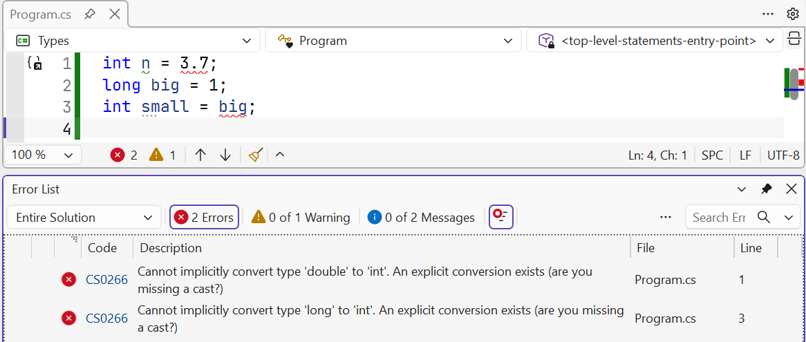 Implicit conversion error CS0266