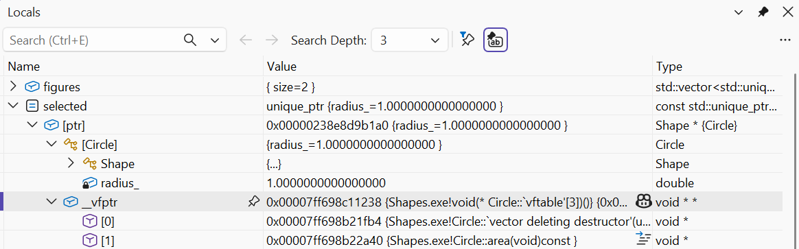 A polymorphic object in Locals