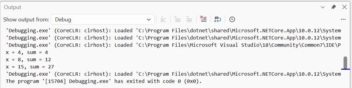Debug.WriteLine messages in the Output window