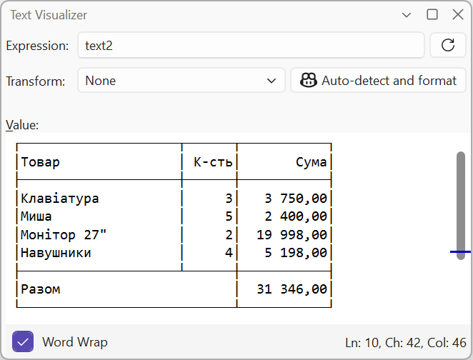 Viewing a string in Text Visualizer