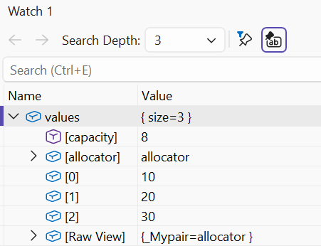 Vector elements in the debugger