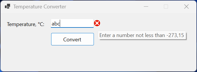 An input error in the temperature converter