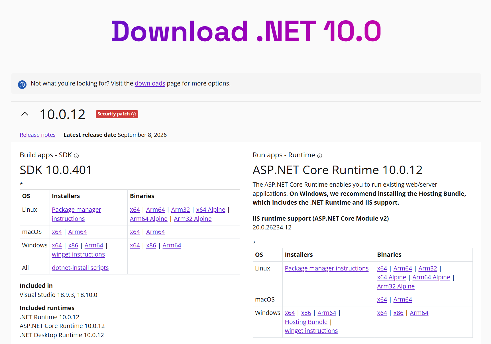 .NET 10 download page