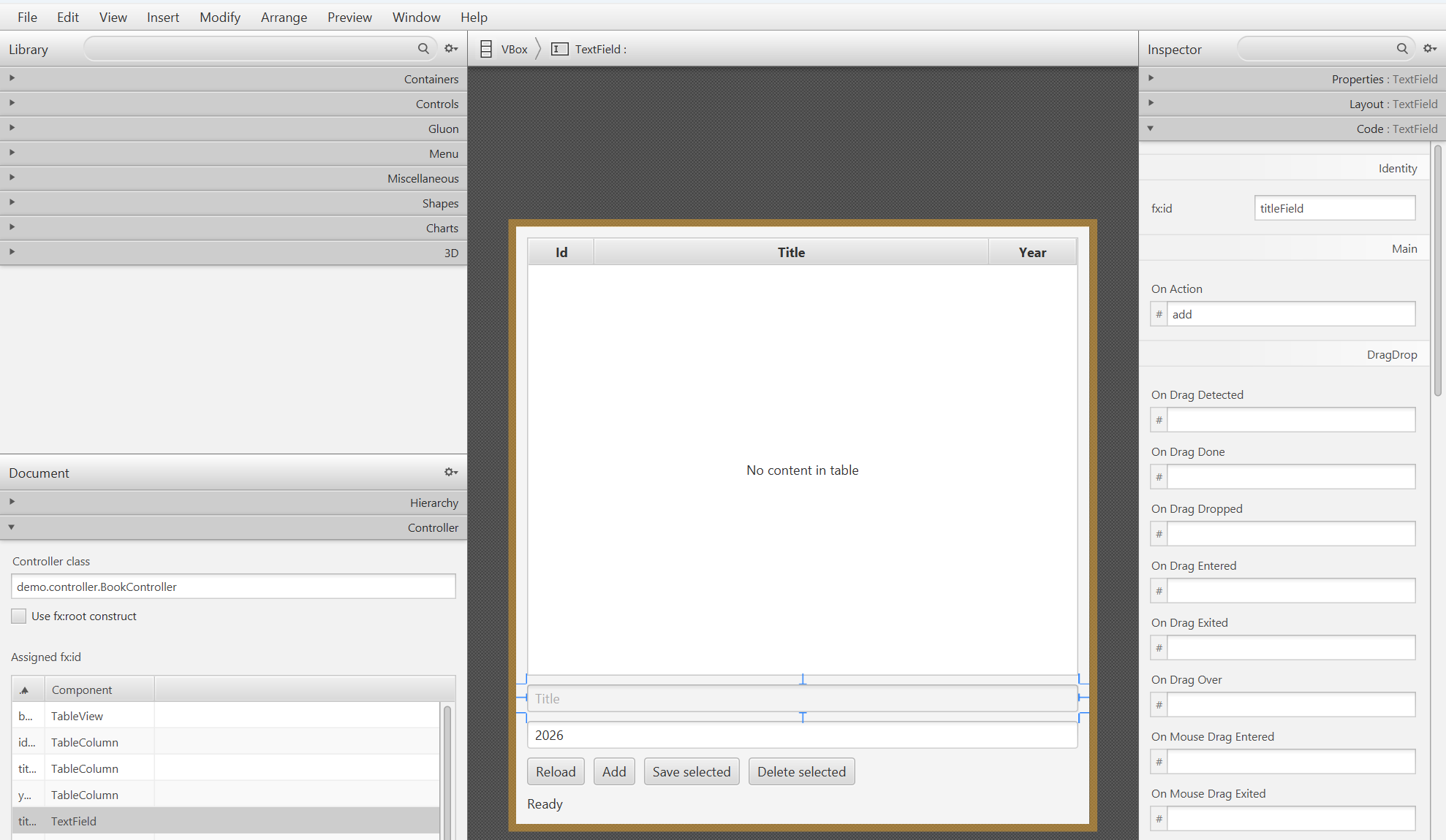 Identifiers and handlers in Scene Builder