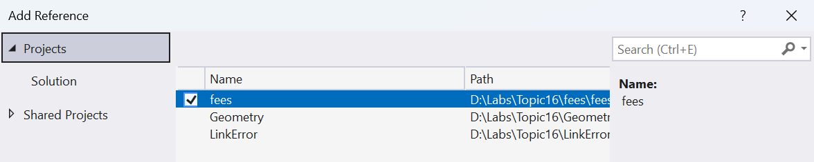 A reference from the application to the library project