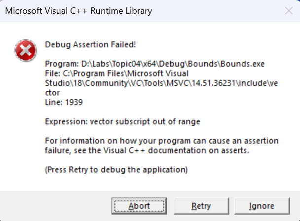 Diagnosing an invalid index in Debug