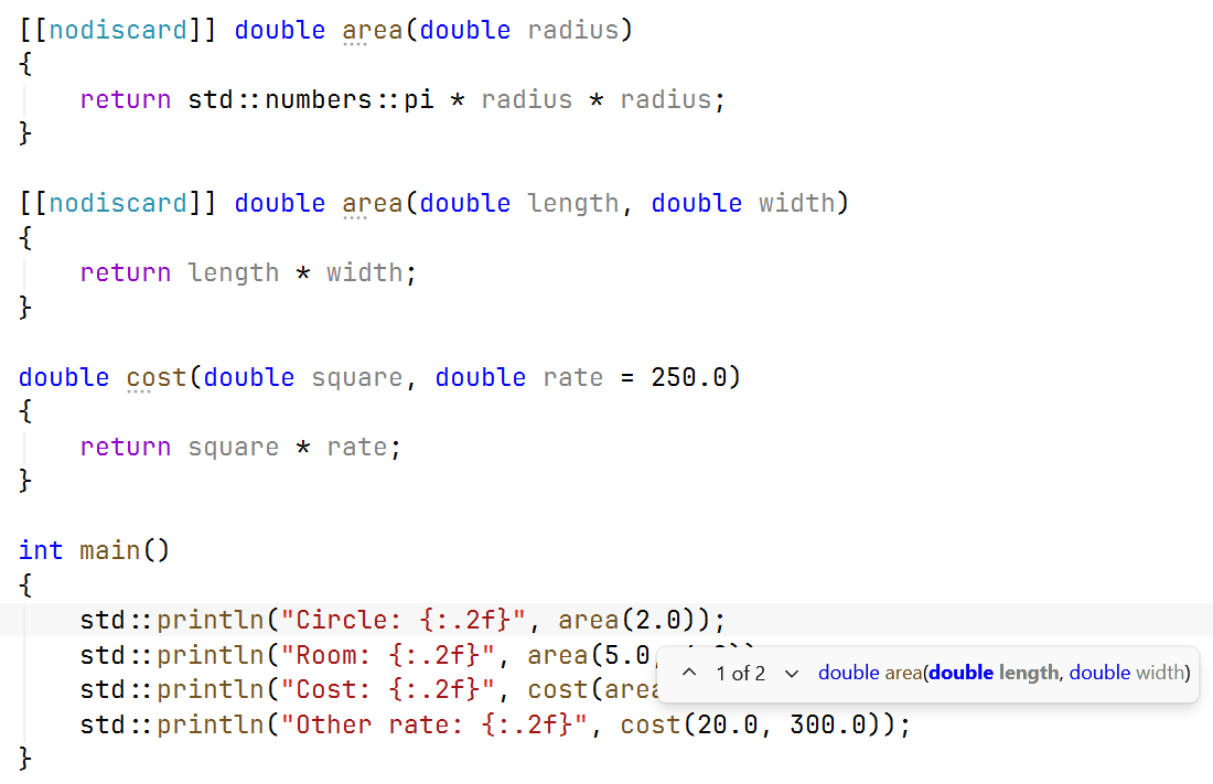 Parameter info for overloaded functions