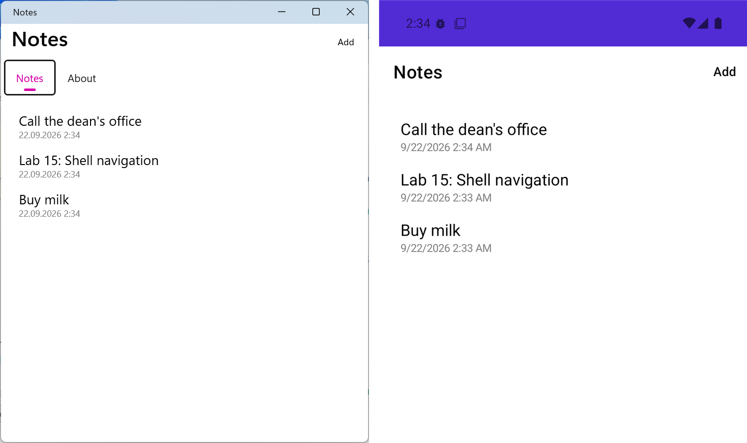 Застосунок «Нотатки» у Windows та емуляторі Android
