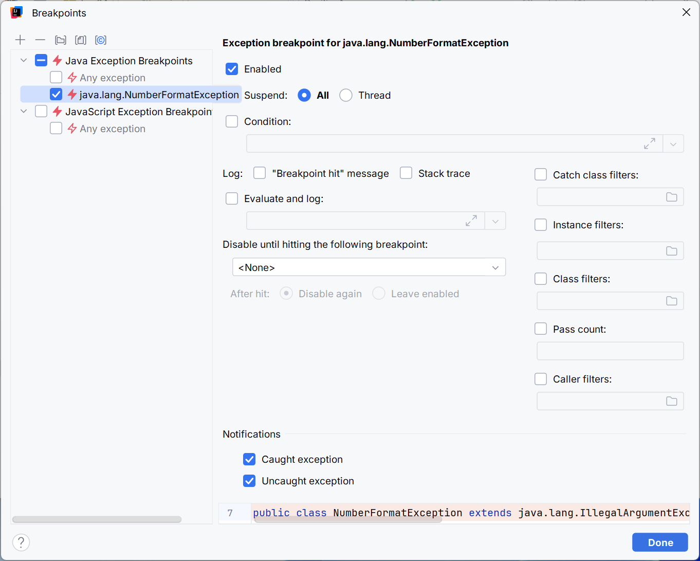 Breaking when NumberFormatException occurs