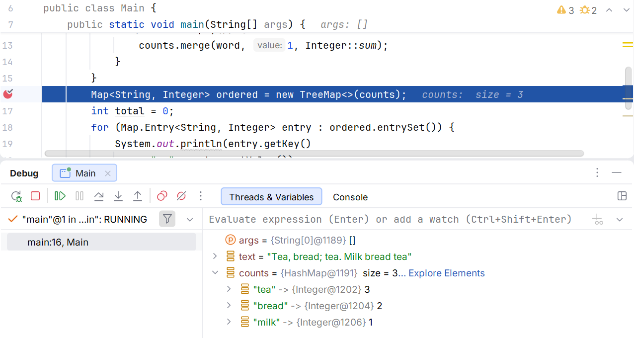 Inspecting a map in the IntelliJ IDEA debugger