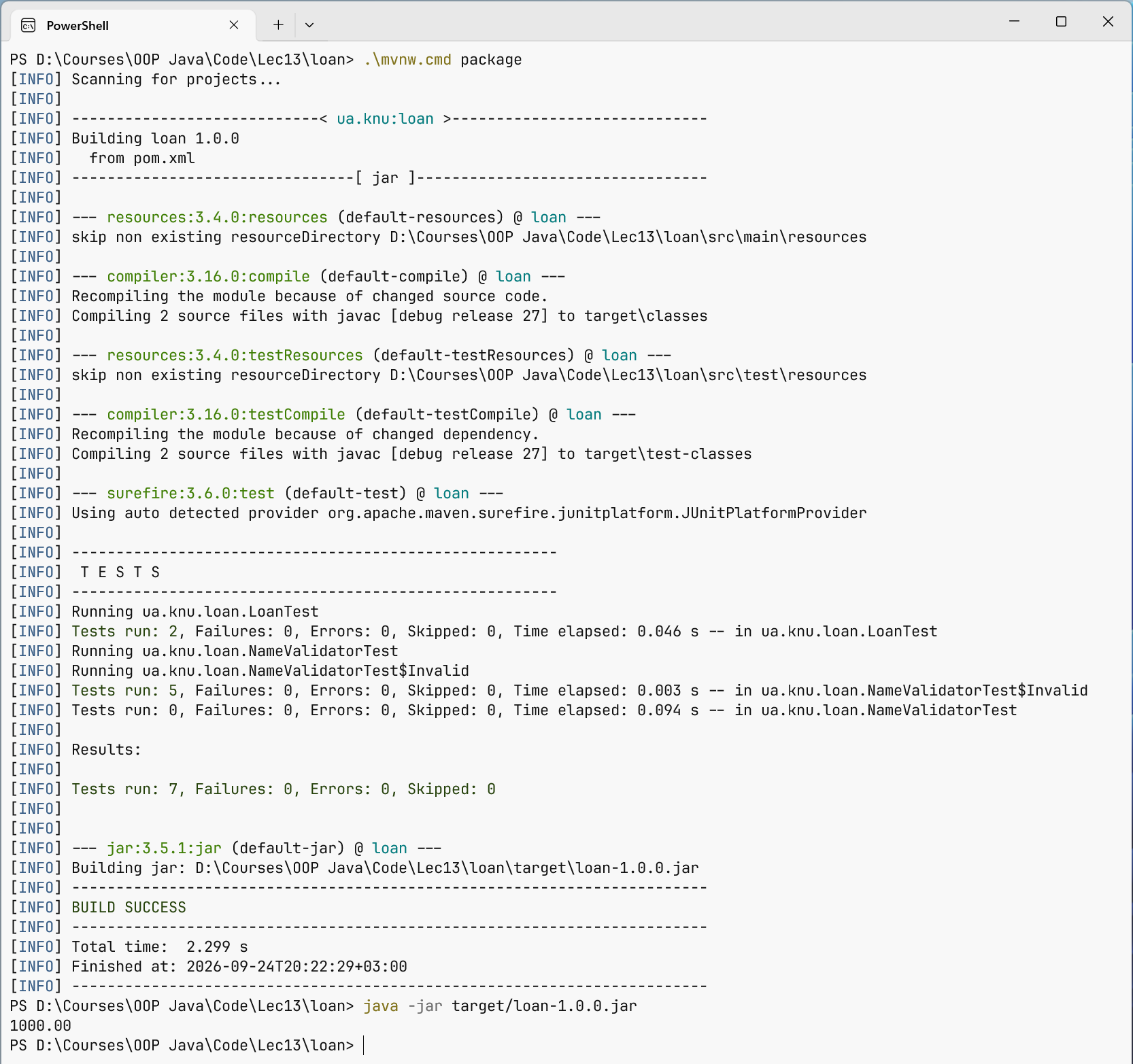 Maven compiles, tests, and packages the program