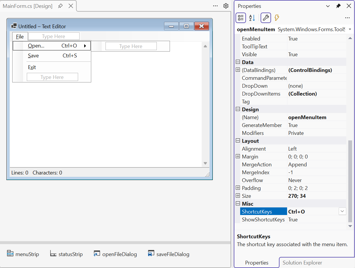 Creating the main menu in the designer