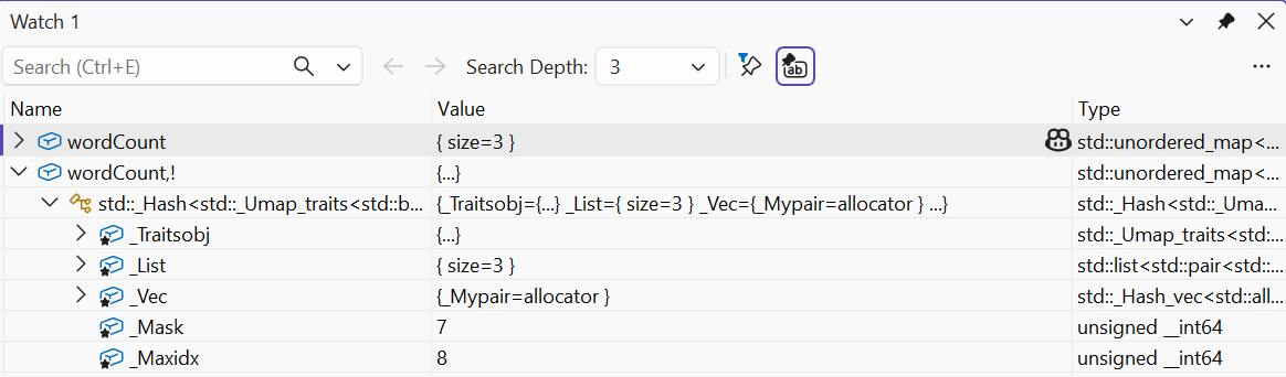 Logical and raw views of a hash dictionary