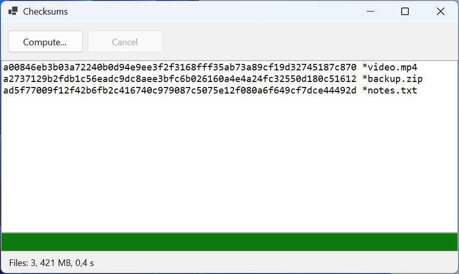 The "File checksums" application
