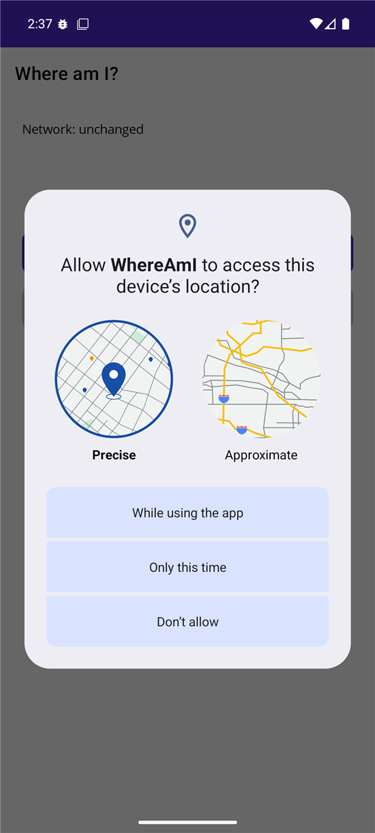 The system location permission prompt