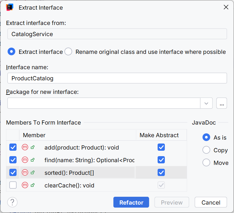 Extracting a focused interface