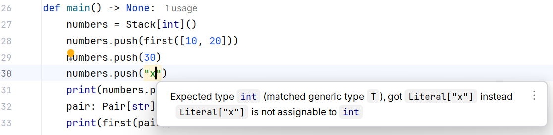 Checking the argument type of a generic stack