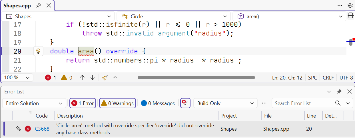 A mismatched override signature