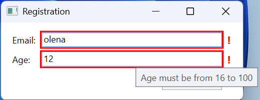 Displaying validation errors