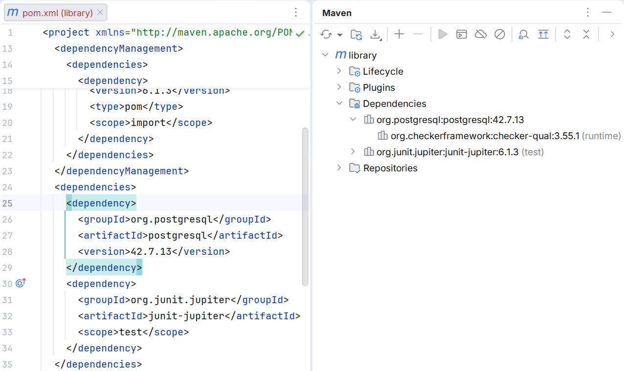 pgJDBC у Maven-залежностях застосунку