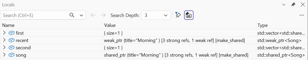 Shared owners in the debugger