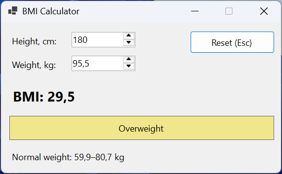 The "BMI Calculator" application