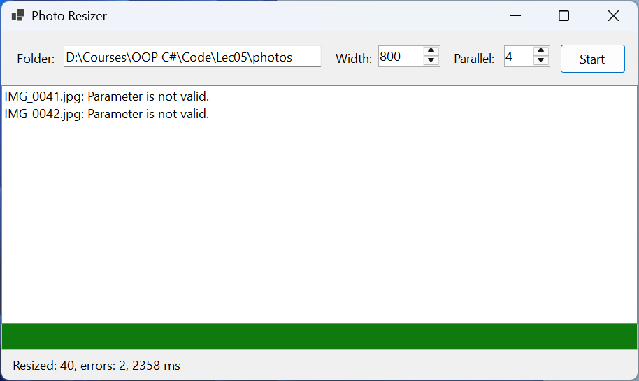 The "Batch photo resizing" application
